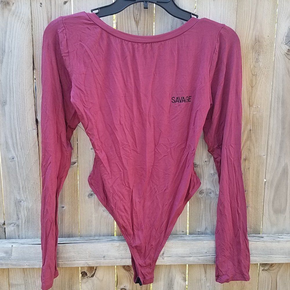 Small Bodysuit Burgundy Red Savage by Wet Seal One-Piece Long Sleeve NWT